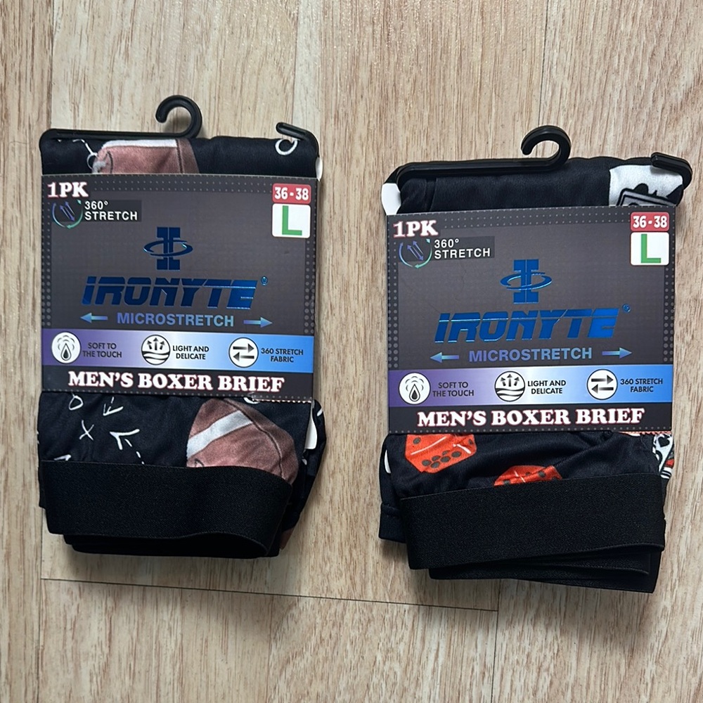(2) Ironyte Microstretch-Men's Boxer Briefs - Black Footballs And Dices